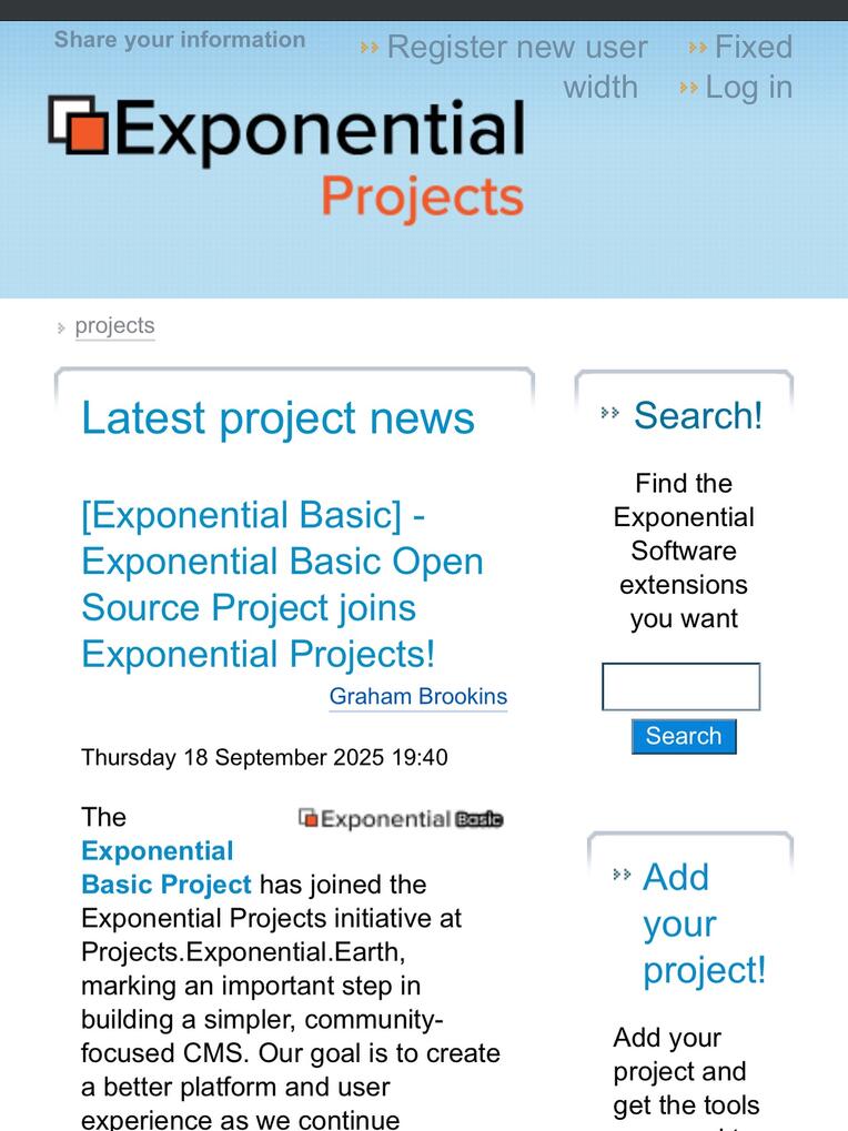 I am more than excited for the users and developers using Exponential CMS and to help you find plugins for the CMS called extensions I have revived an older web project called Exponential Projects - The place to find extensions! It has the GitHub based ex